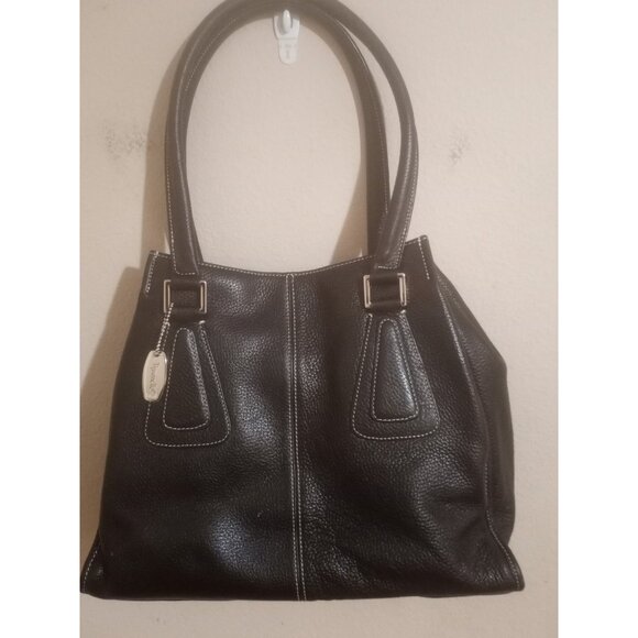 Tignello Black Pebble Leather Shoulder Handbag w/ Large Charm - Picture 1 of 10